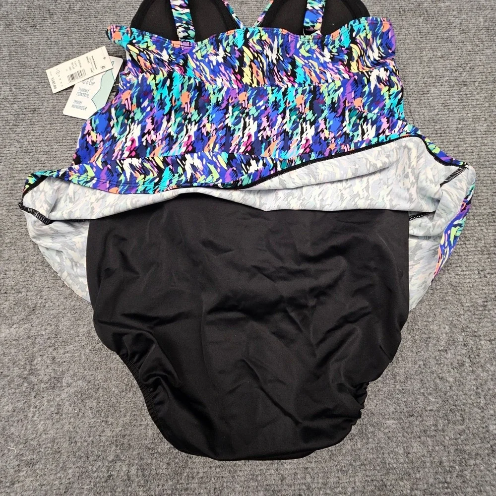 Swim Solutions Women One Piece Triple‎ Tier Fauxkini Tummy Control Navy Multi 10 - Picture 5 of 10